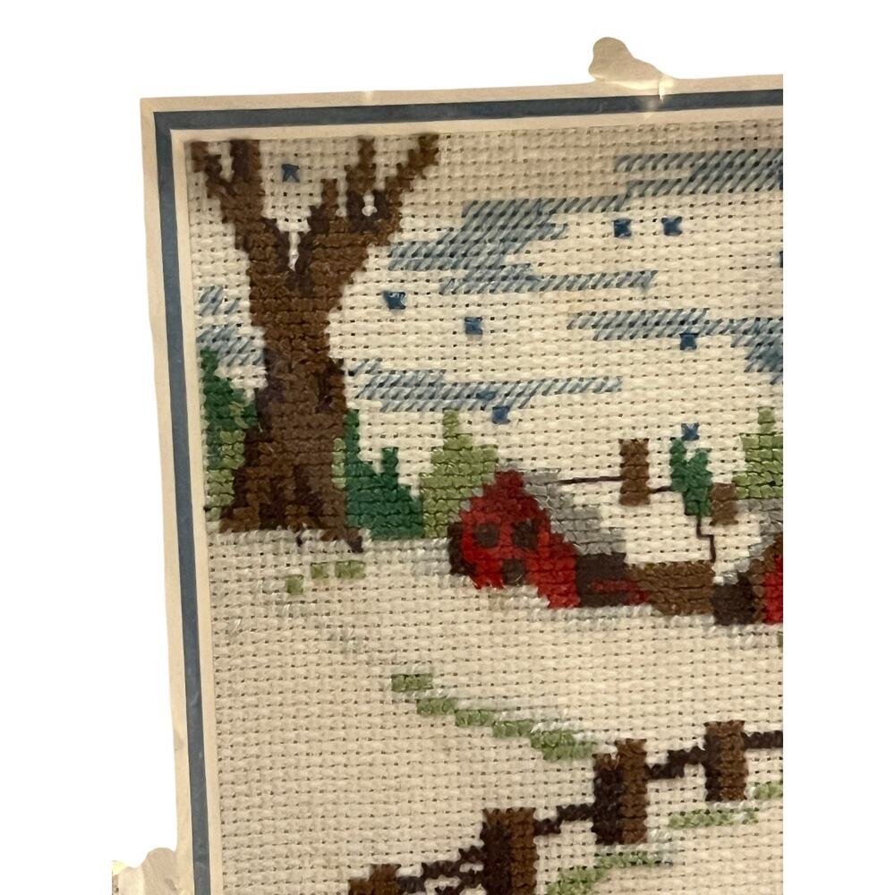 NEW Framed Handmade Christmas Cross Stitch Art Montecito, California FAST SHIP - Picture 5 of 6